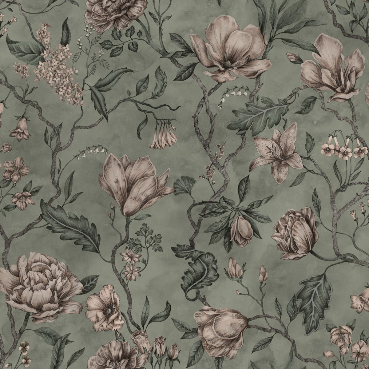 Sample - Belinda Mural Wallpaper - Garden Green