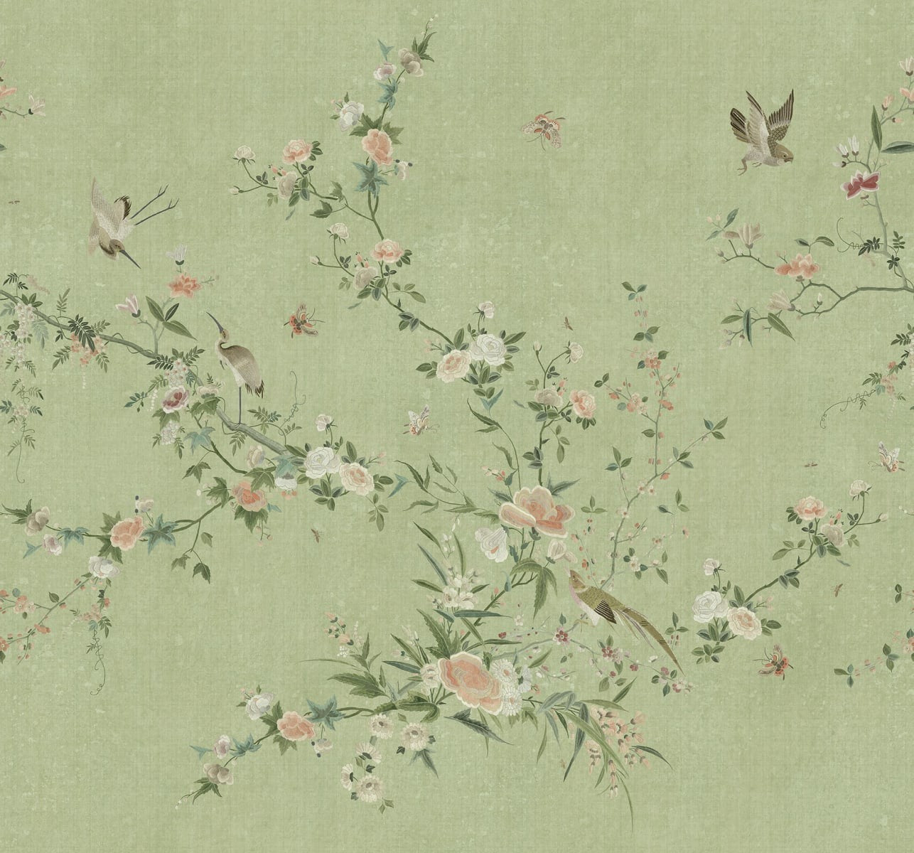 Sample - Whispering Blooms - Custom Sized Wallpaper Mural (per m2) - Green