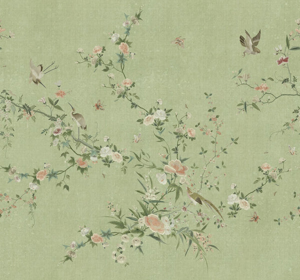 Sample - Whispering Blooms - Custom Sized Wallpaper Mural (per m2) - Green