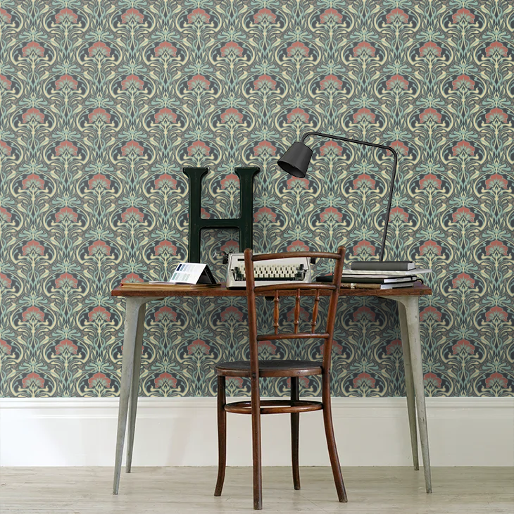 Flora Art Deco Wallpaper - Peacock Green