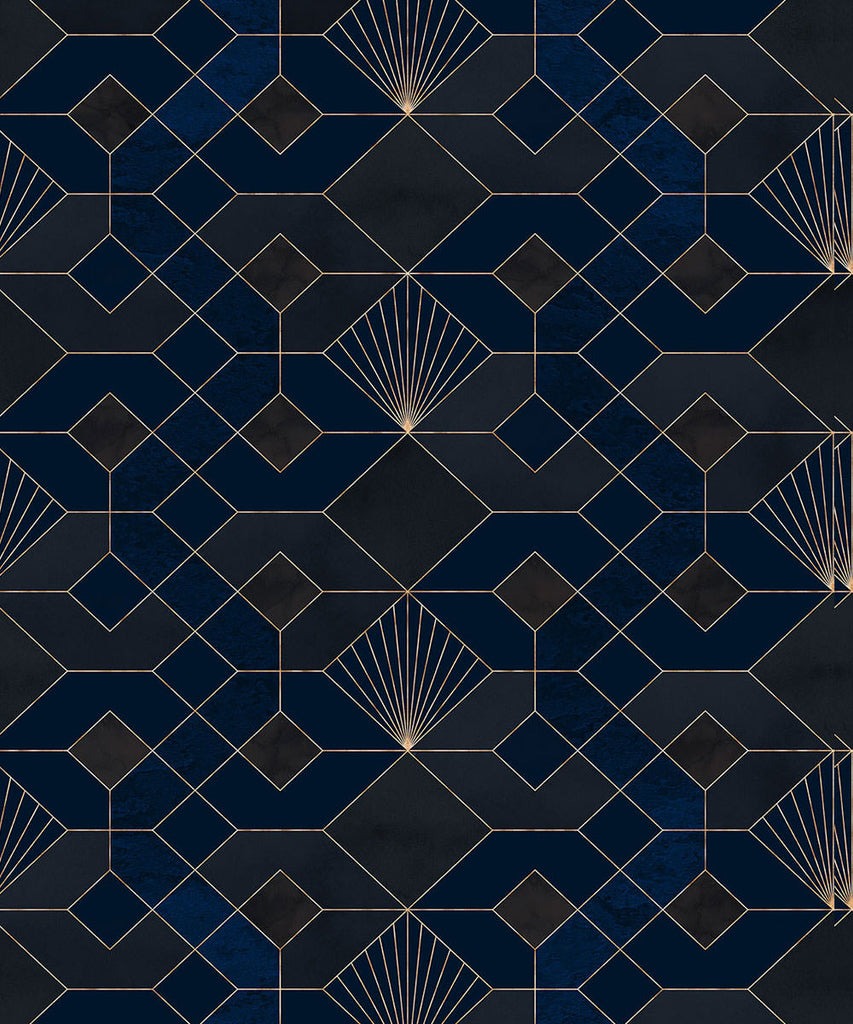 Deco Obsidian - Blue - Custom Sized Wallpaper Mural (per m2)