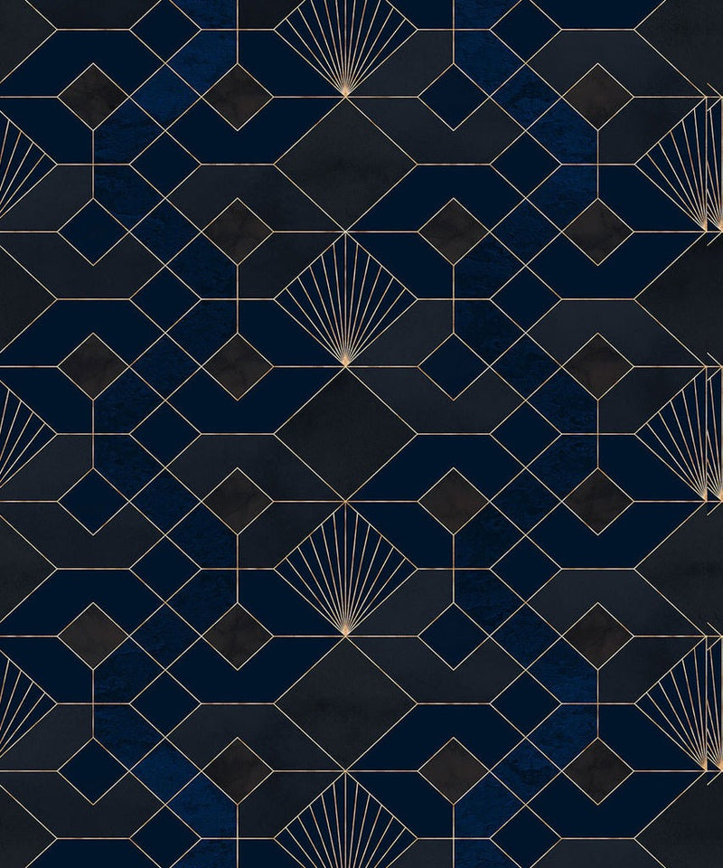 Deco Obsidian - Blue - Custom Sized Wallpaper Mural (per m2)