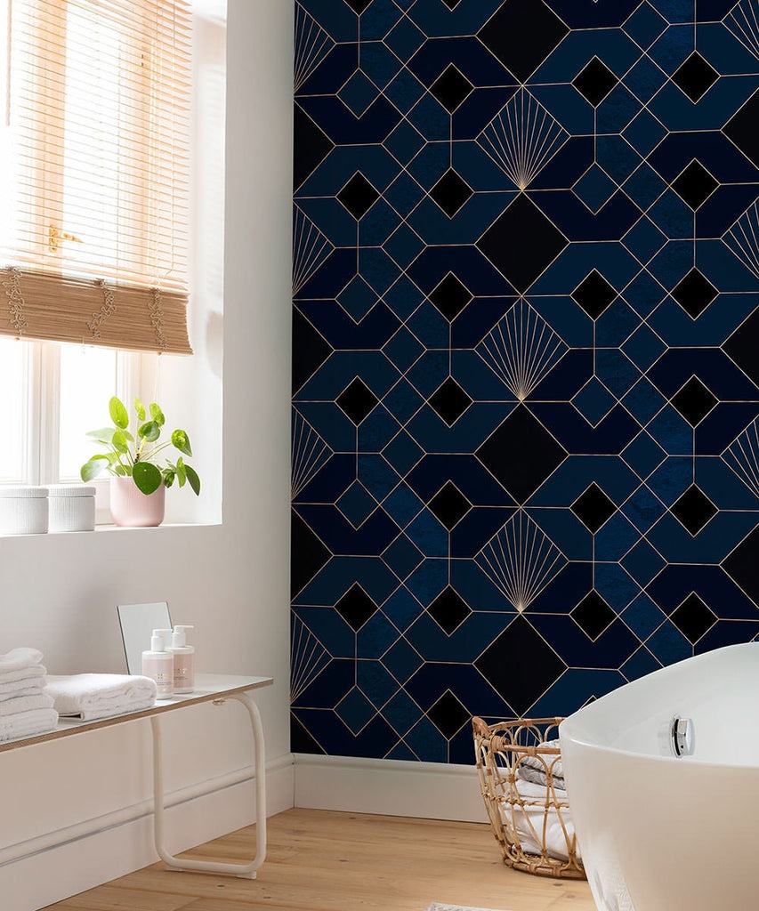 Deco Obsidian - Blue - Custom Sized Wallpaper Mural (per m2)