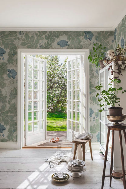 Poppy Garden Wallpaper Mural - Garden Green