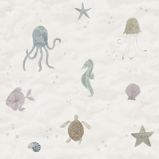 Sample - Alice Ocean - Custom Sized Wallpaper Mural (per m2) - Beige