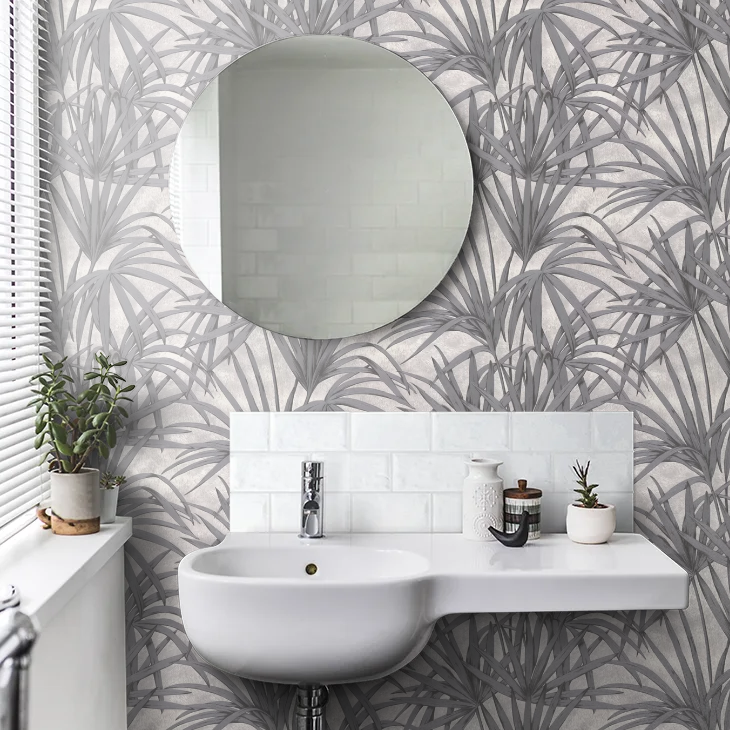 Glitter Palm Leaf Wallpaper - Dark Grey