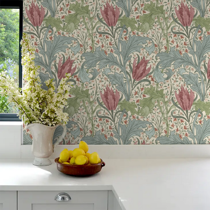 Lent Lily Wallpaper by William Morris - Plum/Bayleaf