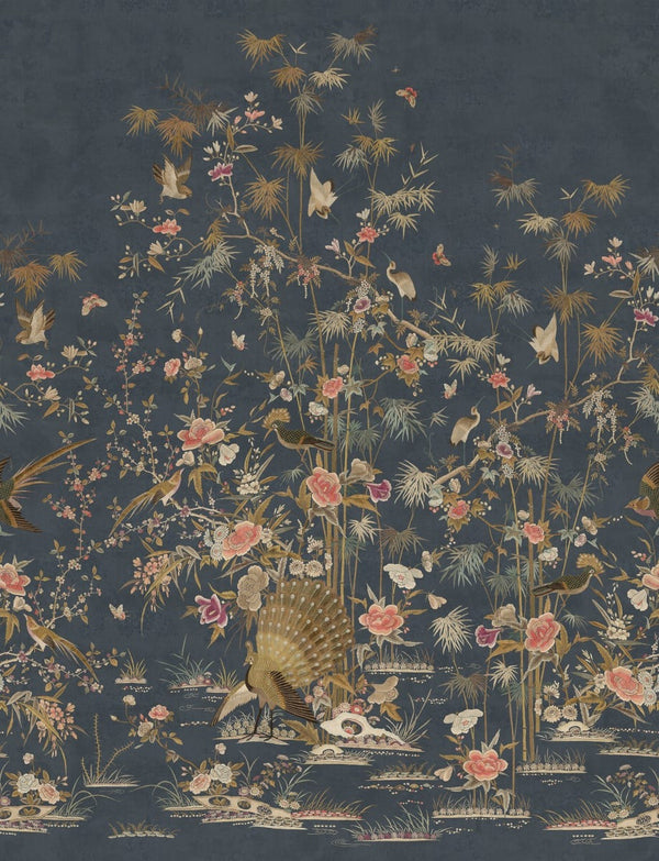 Sample - Garden of Serenity - Custom Sized Wallpaper Mural (per m2) - Midnight Blue