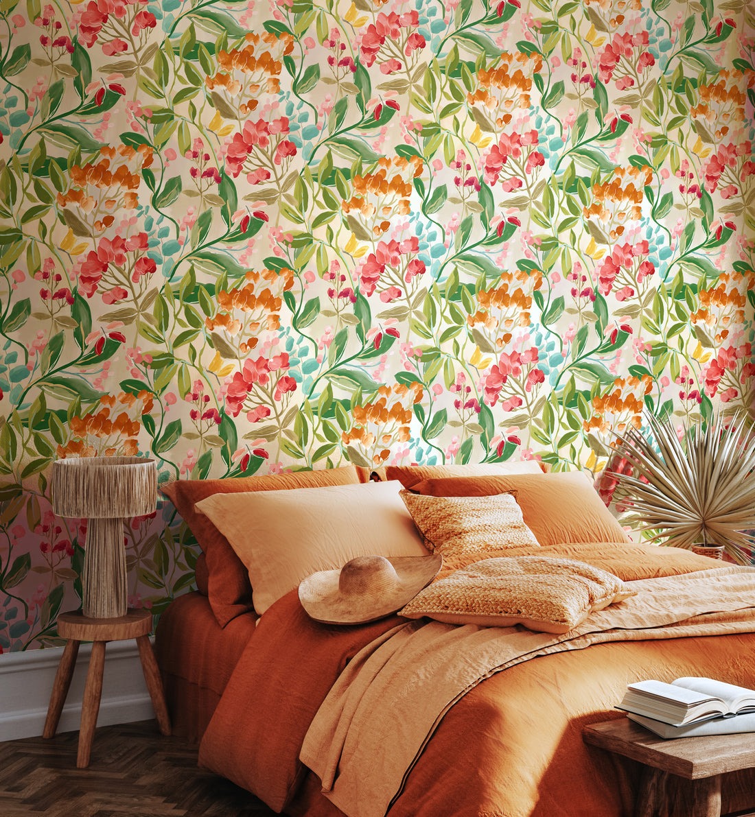 Florence Floral Riot Wallpaper - Ink/Fushcia