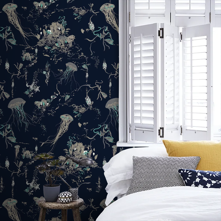 Jellyfish Wallpaper - Navy