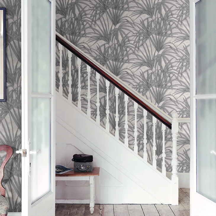 Glitter Palm Leaf Wallpaper - Dark Grey