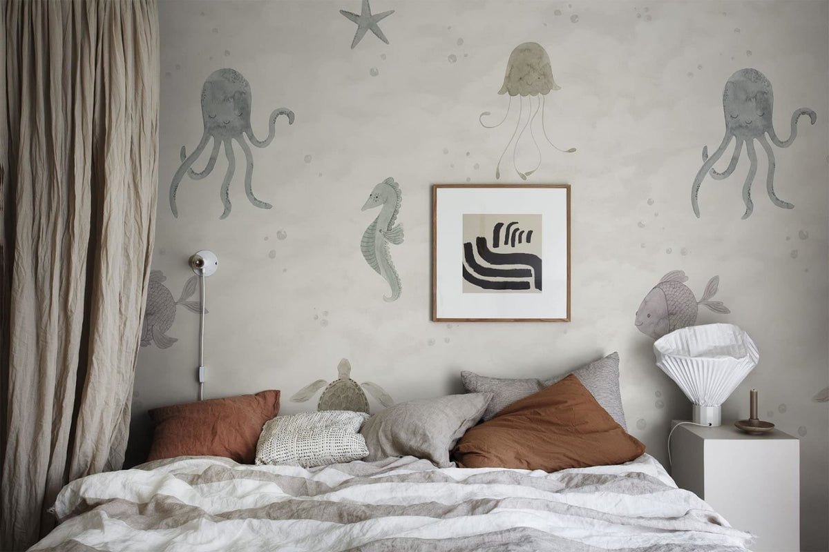 Alice Ocean - Custom Sized Wallpaper Mural (per m2) - Beige