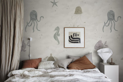 Alice Ocean - Custom Sized Wallpaper Mural (per m2) - Beige