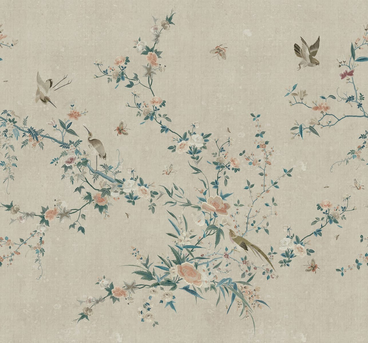 Whispering Blooms - Custom Sized Wallpaper Mural (per m2) - Grey
