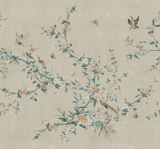 Whispering Blooms - Custom Sized Wallpaper Mural (per m2) - Grey