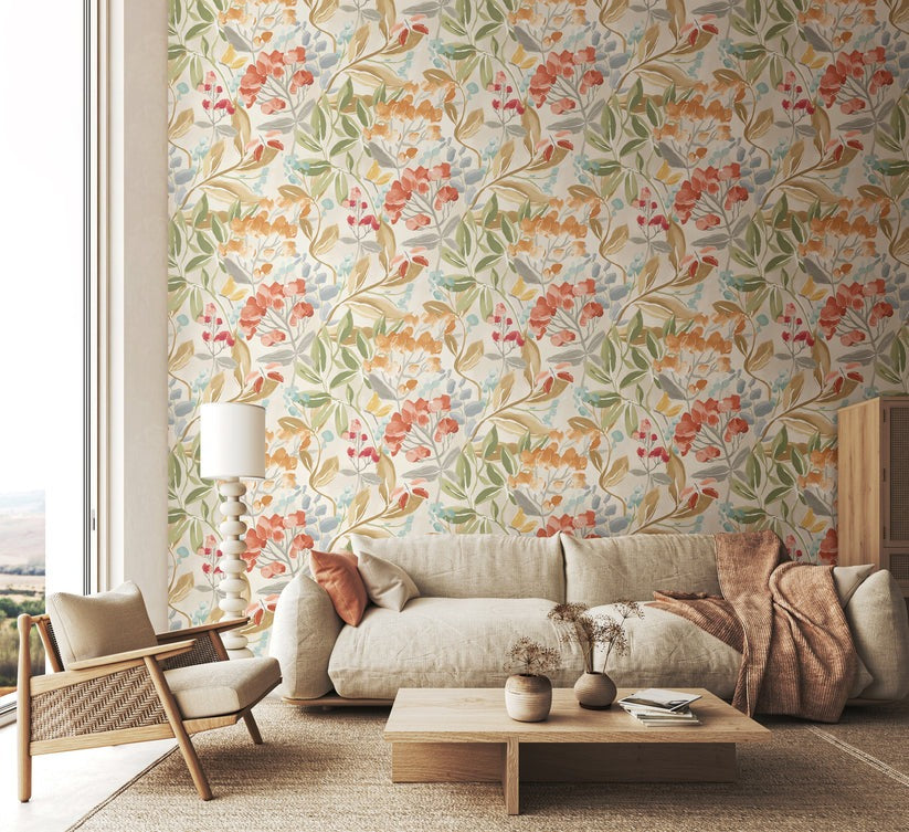 Florence Floral Riot Wallpaper - Warm Natural