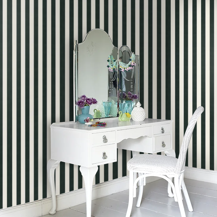 Sample - Narrow Stripes Wallpaper - Black & White