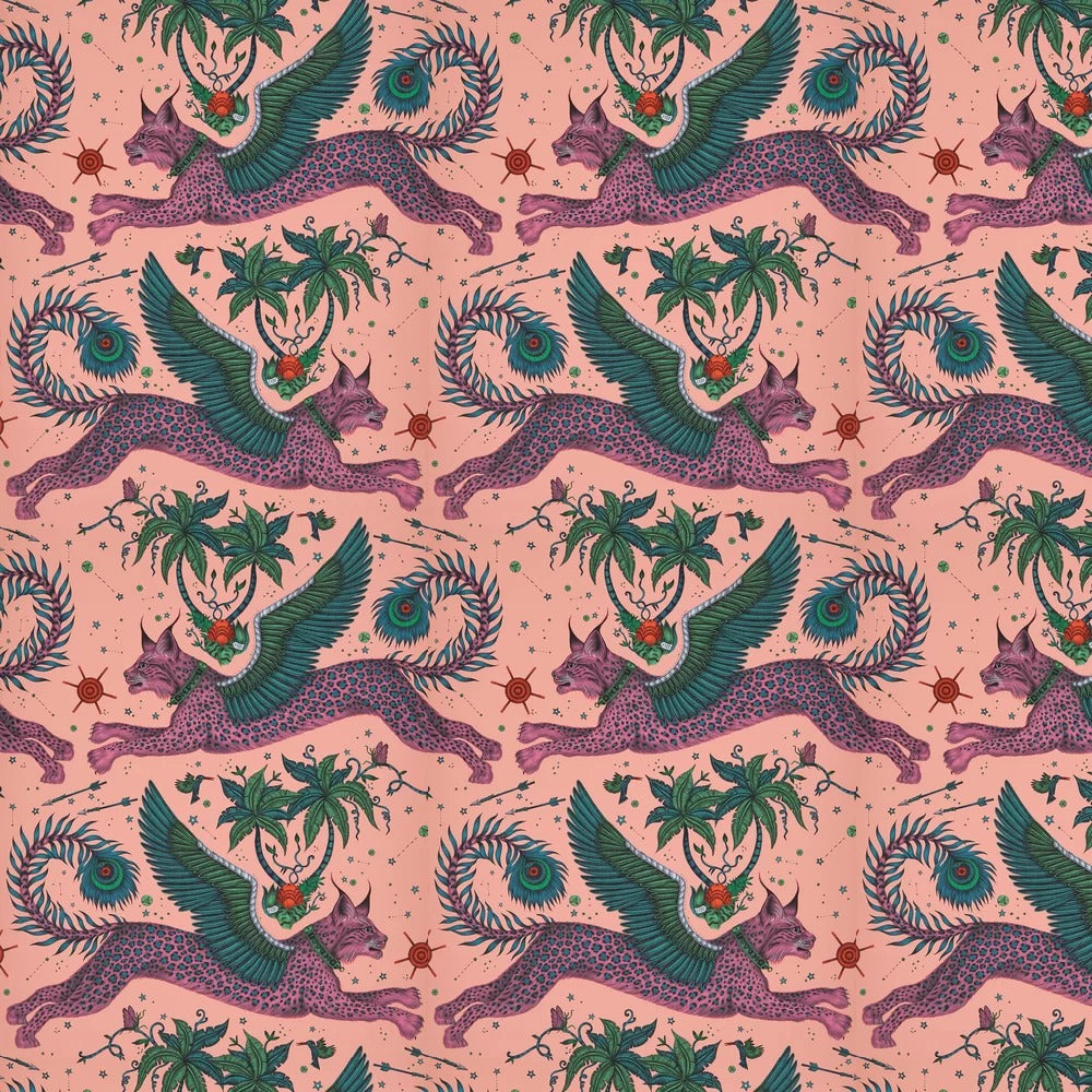 Sample - Lynx by Emma Shipley Wallpaper - Coral