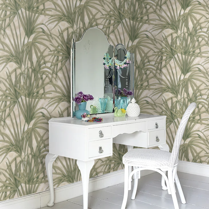 Glitter Palm Leaf Wallpaper - Green