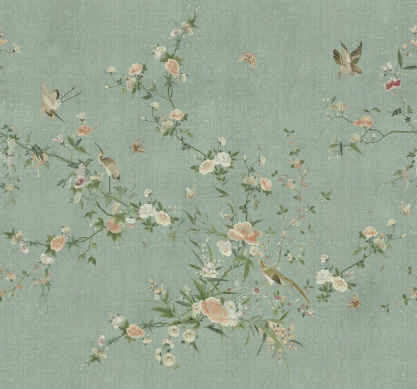 Sample - Whispering Blooms - Custom Sized Wallpaper Mural (per m2) - Teal
