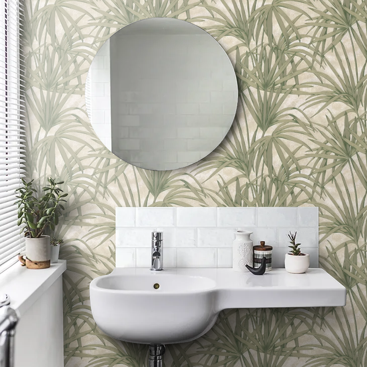Glitter Palm Leaf Wallpaper - Green