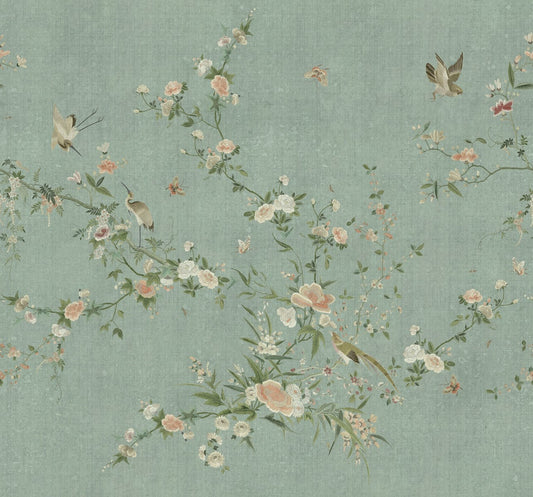 Whispering Blooms - Custom Sized Wallpaper Mural (per m2) - Teal