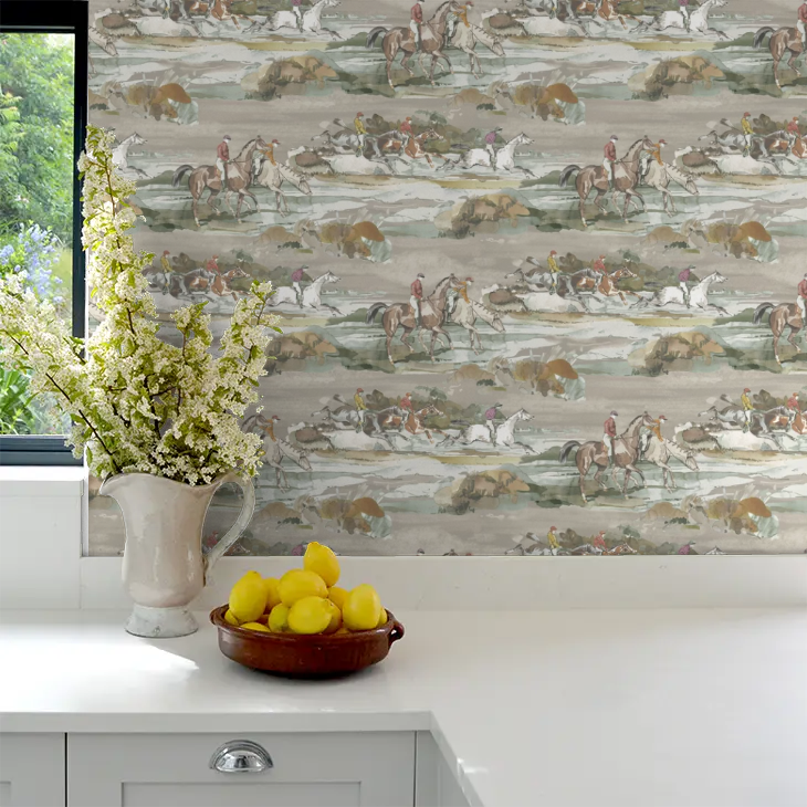 Morning Gallop Wallpaper - Mulberry - Grey/Sand