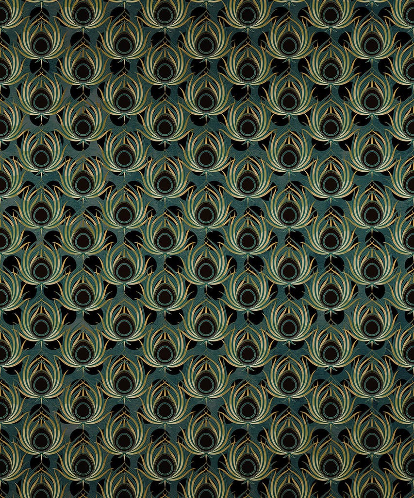 Opulent Plume - Teal - Custom Sized Wallpaper Mural (per m2)