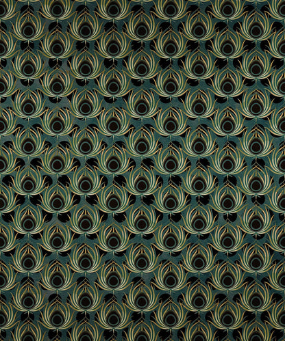 Opulent Plume - Teal - Custom Sized Wallpaper Mural (per m2)