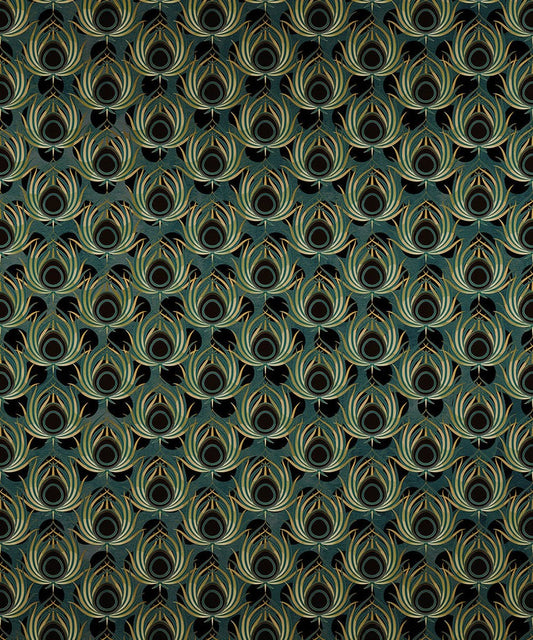 Opulent Plume - Teal - Custom Sized Wallpaper Mural (per m2)