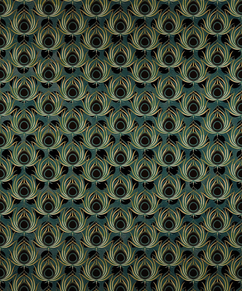 Opulent Plume - Teal - Custom Sized Wallpaper Mural (per m2)