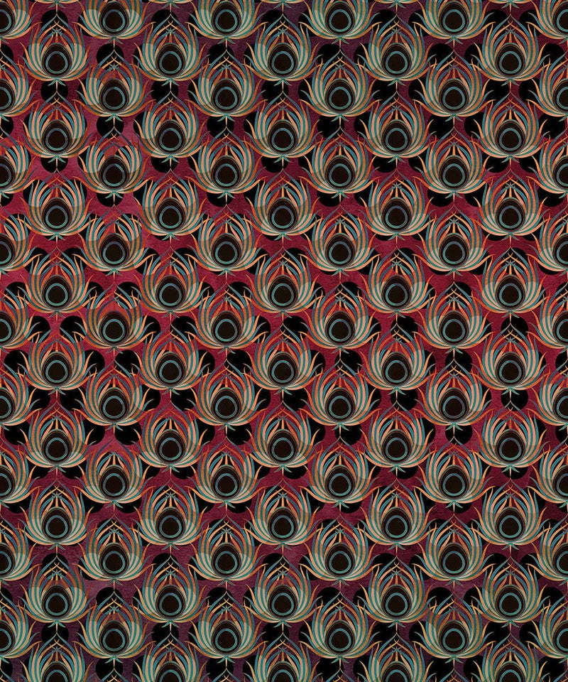 Opulent Plume - Burgundy- Custom Sized Wallpaper Mural (per m2)
