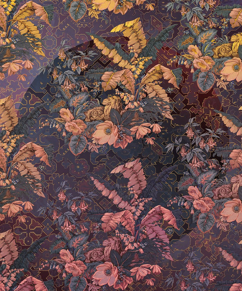 Jungle Majesty - Purple - Custom Sized Wallpaper Mural (per m2)