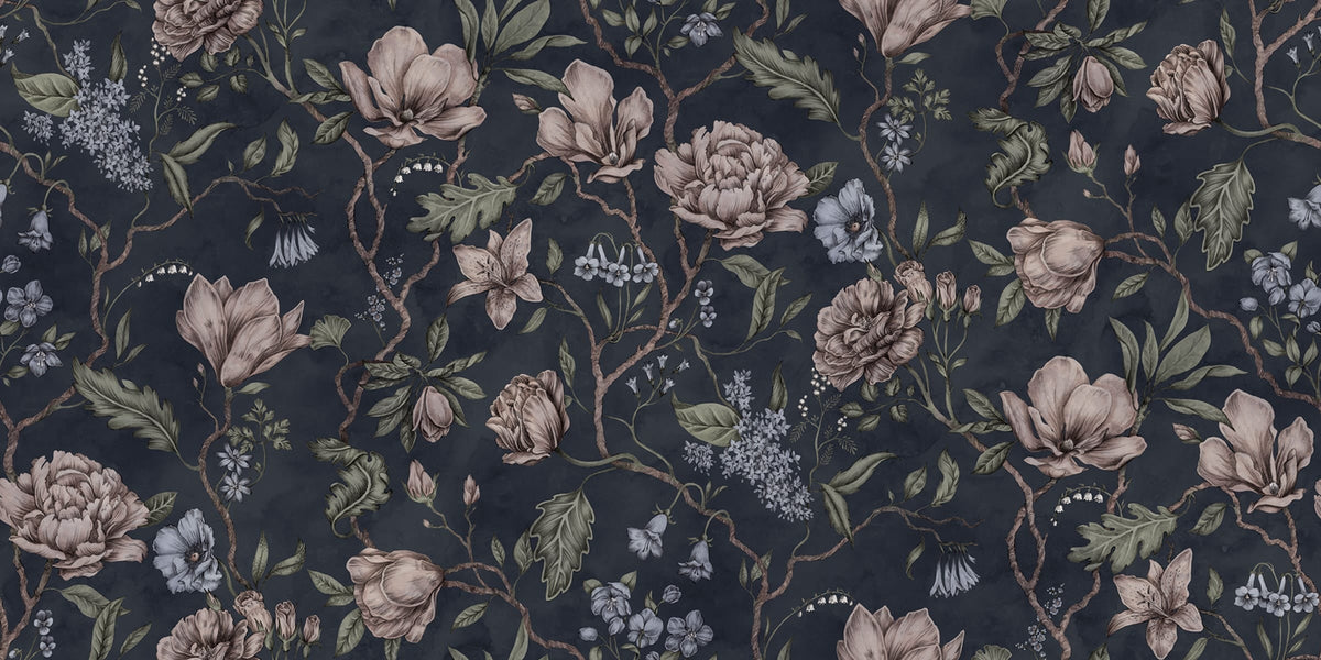Sample - Belinda Mural Wallpaper - Dark Blue
