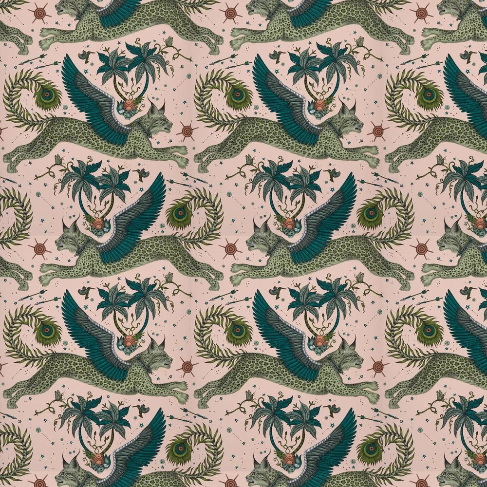 Sample - Lynx by Emma Shipley Wallpaper - Pink