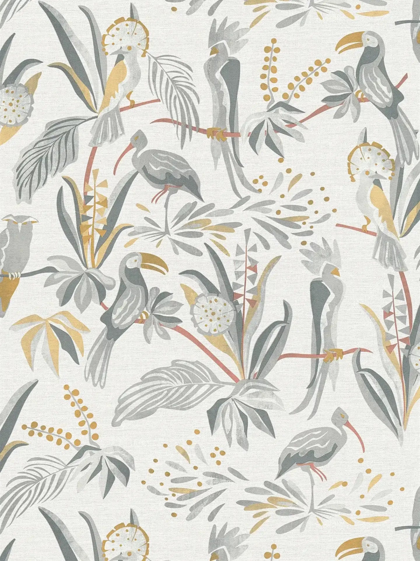 Jungle Birds Vinyl Wallpaper - White/Grey