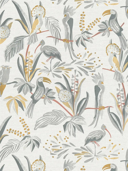 Jungle Birds Vinyl Wallpaper - White/Grey