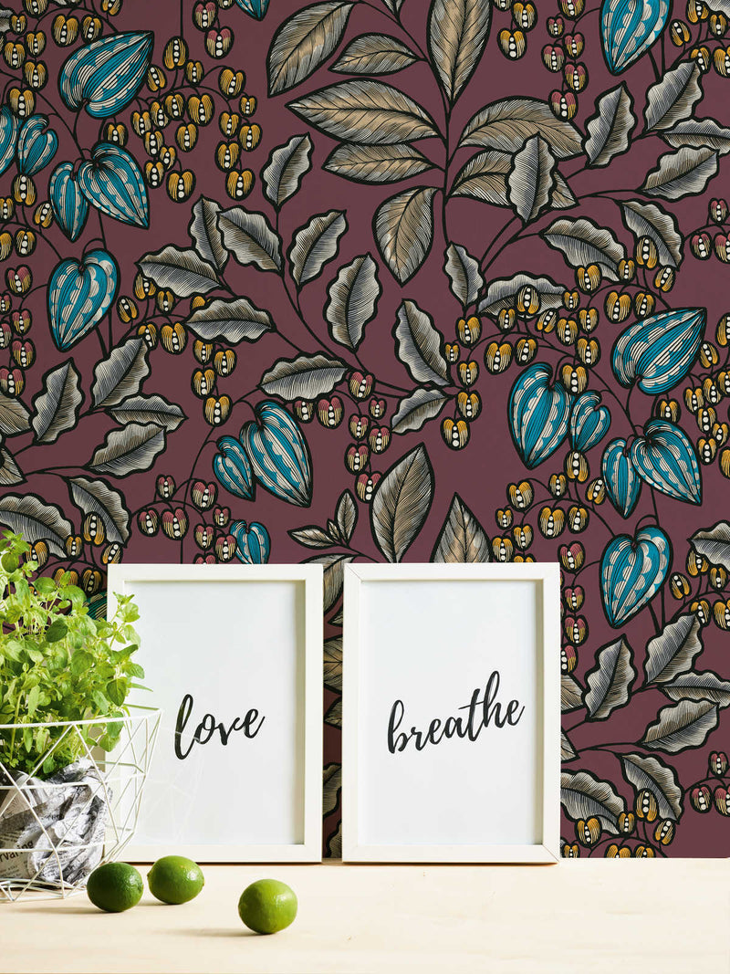 Floral Vine Wallpaper - Maroon