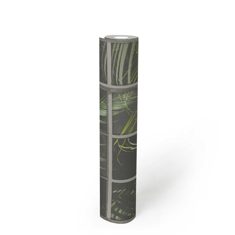 Palm Leaf Mosaic Wallpaper - Green/Grey