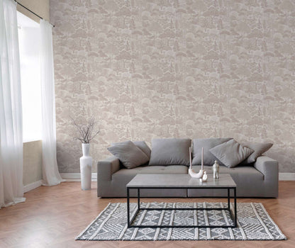 Arbor Woodland Toile Vinyl Wallpaper – Blush Grey