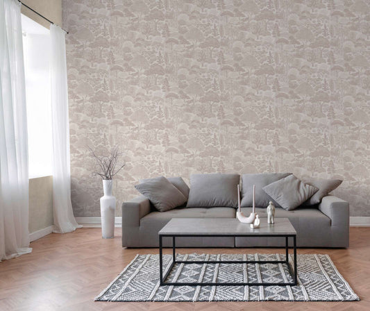 Arbor Woodland Toile Vinyl Wallpaper – Blush Grey