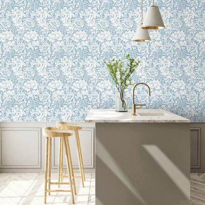 Chrysanthemum - Eden by Morris Wallpaper - Wedgewood Blue