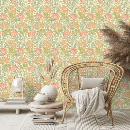 Chrysanthemum - Eden by Morris Wallpaper - Sage/Amber