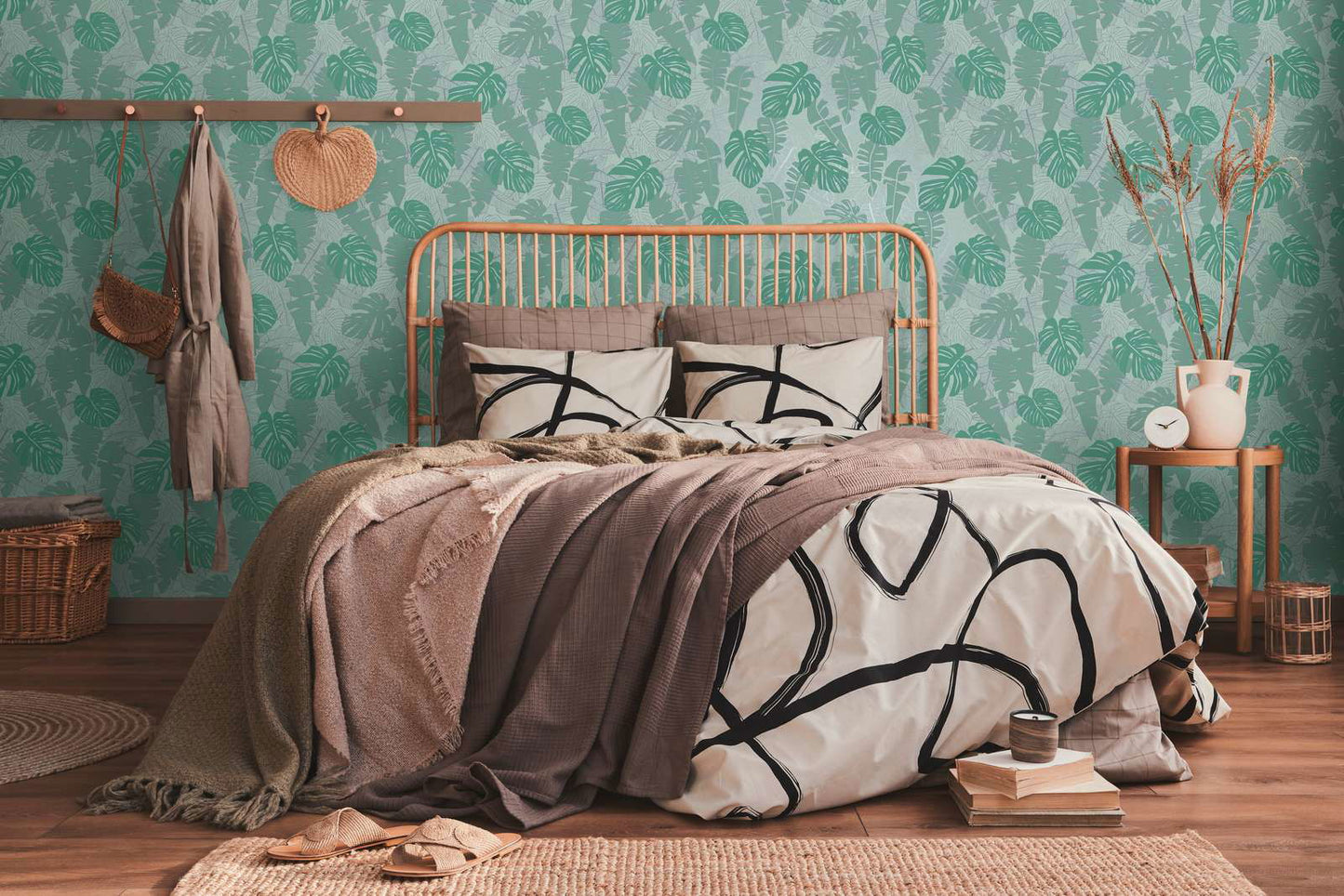 Metallic Monstera Fronds Wallpaper - House of Turnowsky - Green