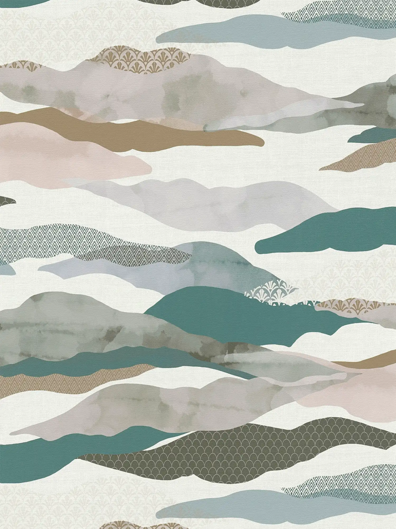 Sample - Graphic wave and palm, blue, green, pink