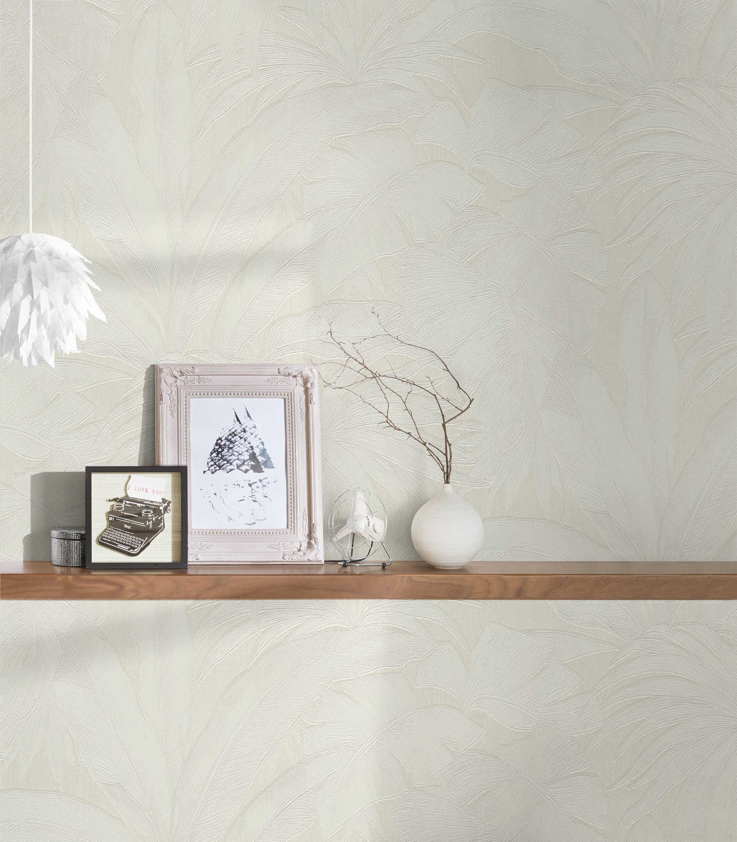 Versace Giungla Palm Leaves Wallpaper - Cream/Silver