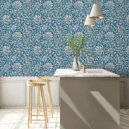 Honeysuckle Leaf Trail Wallpaper - Ohpopsi - Navy Blue