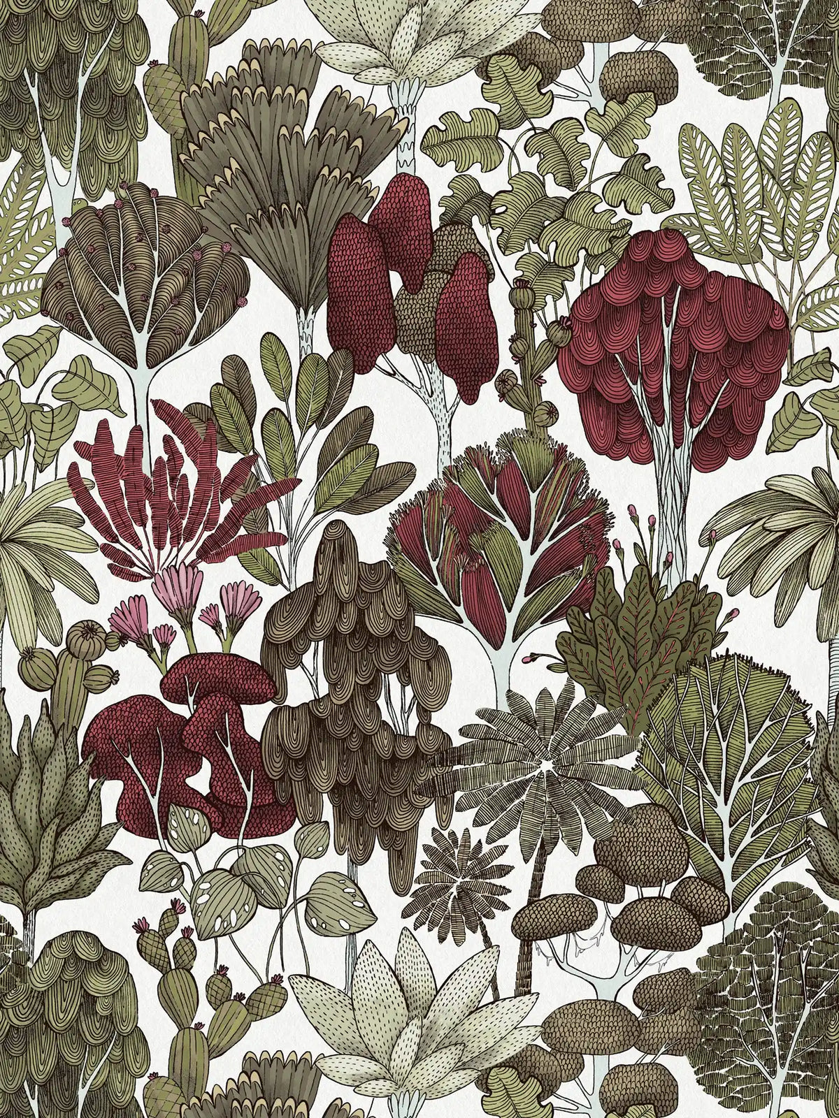 Sample - Exotic Oasis Wallpaper  - White/Red