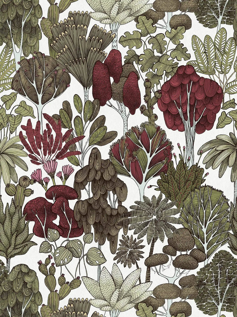 Sample - Exotic Oasis Wallpaper  - White/Red