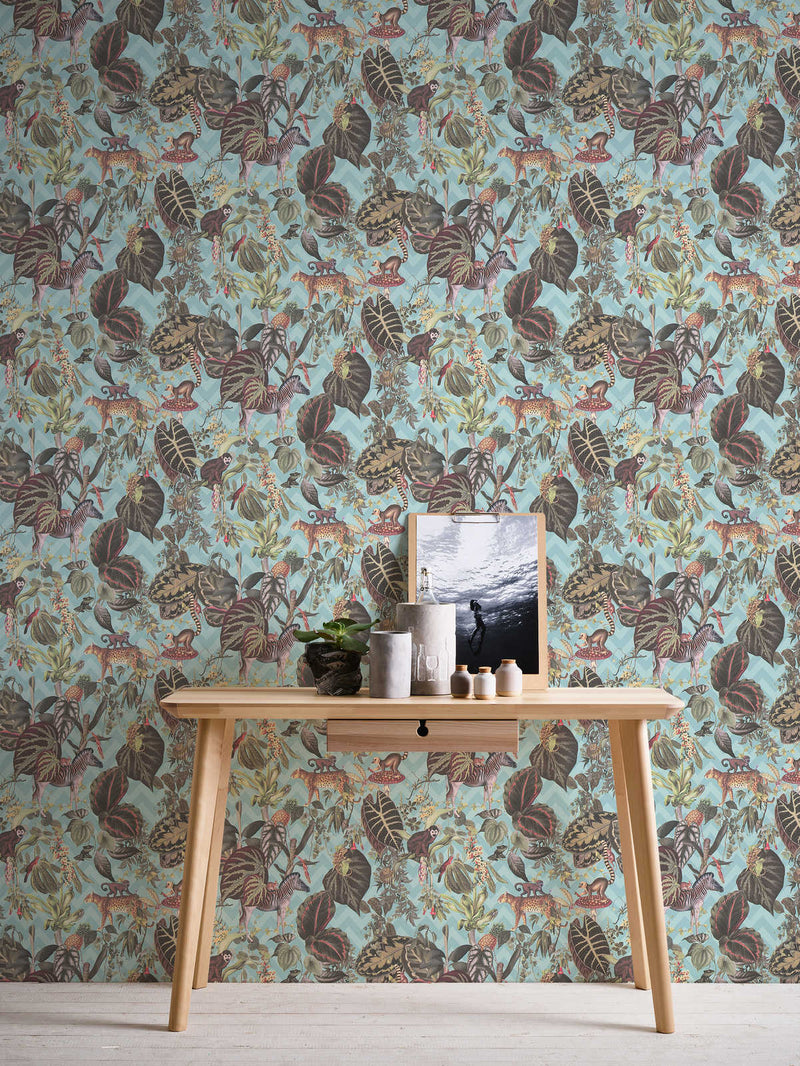 Living Jungle Chevron Wallpaper - Blue